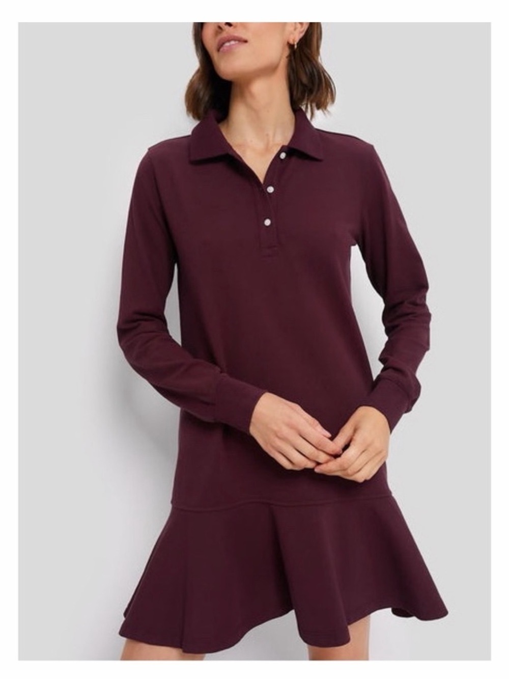 Tuckernuck Winetasting Long Sleeve Pique May Polo Mini Dress Ruffle Hem Medium